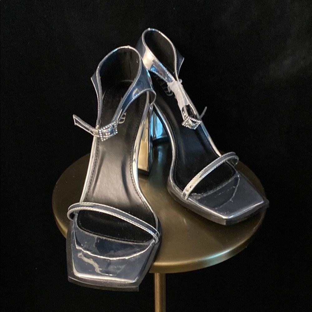 NWOT (never worn) Silver Block Heel Sandals